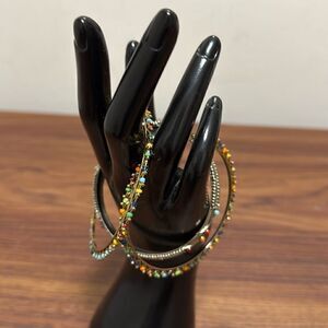 Set of 3 Vintage Bangle Bracelets With Colorful Stones.